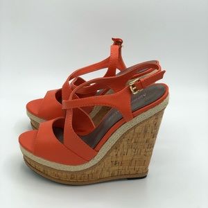 NWOB Adrienne Maloof Coral Cork Wedges Size 8.5